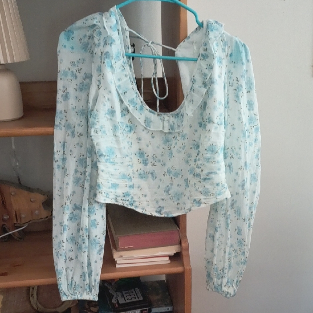 Free People Light Blue Floral Blouse